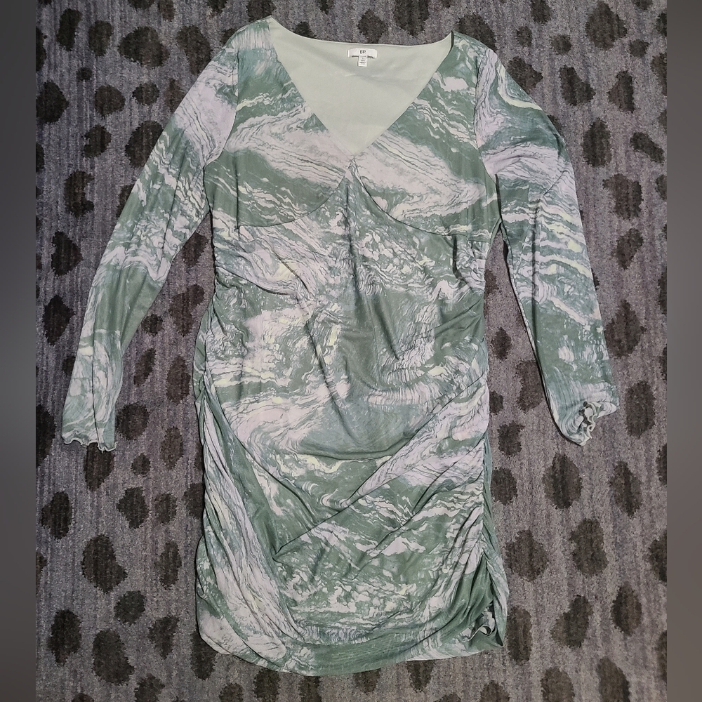 BP Marble Green Ruched Mini Dress sz 2X